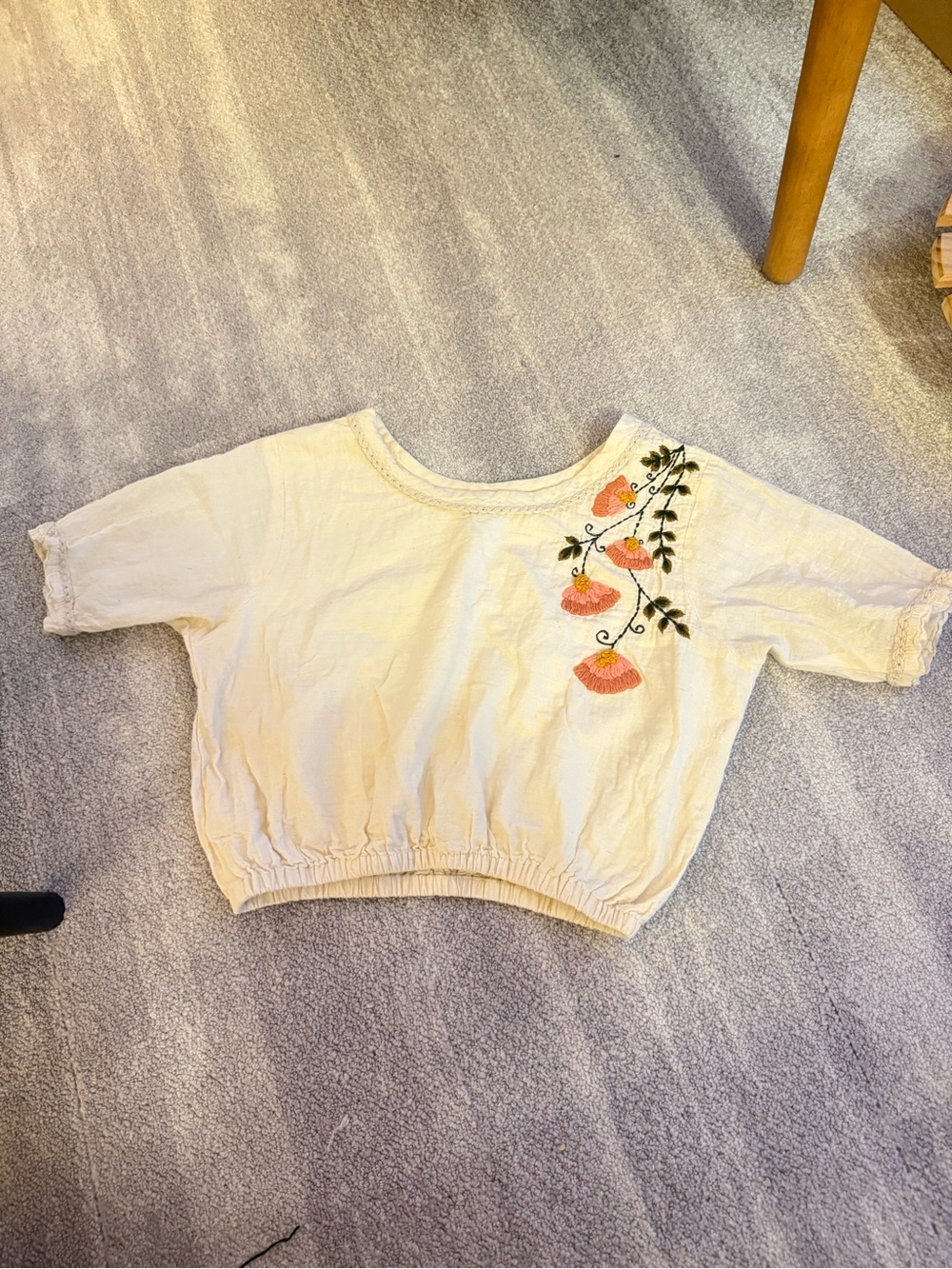 Linen Embroidered Floral Crop Top